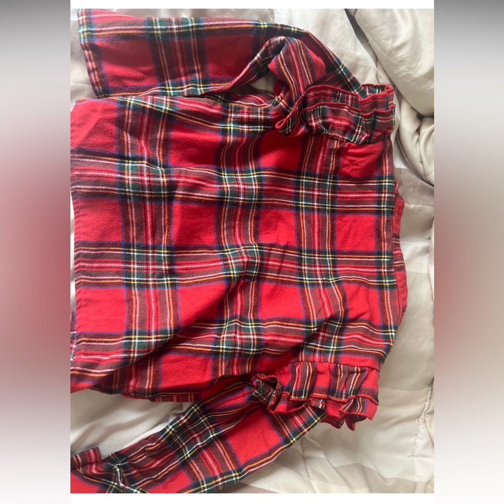 GIRLS RUFFLE SLEEVE RED PLAID SHIRT - Picture 2 of 2